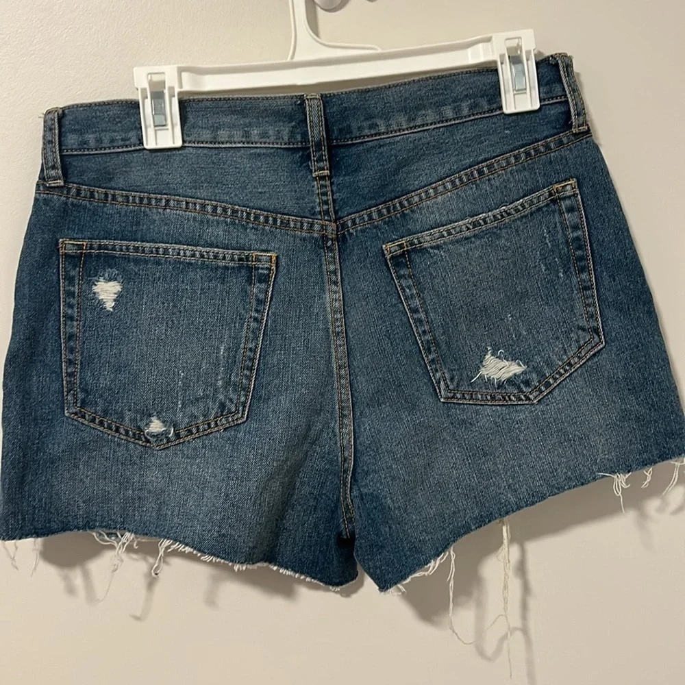 Free People Distressed Dark Blue Denim Jean Shorts